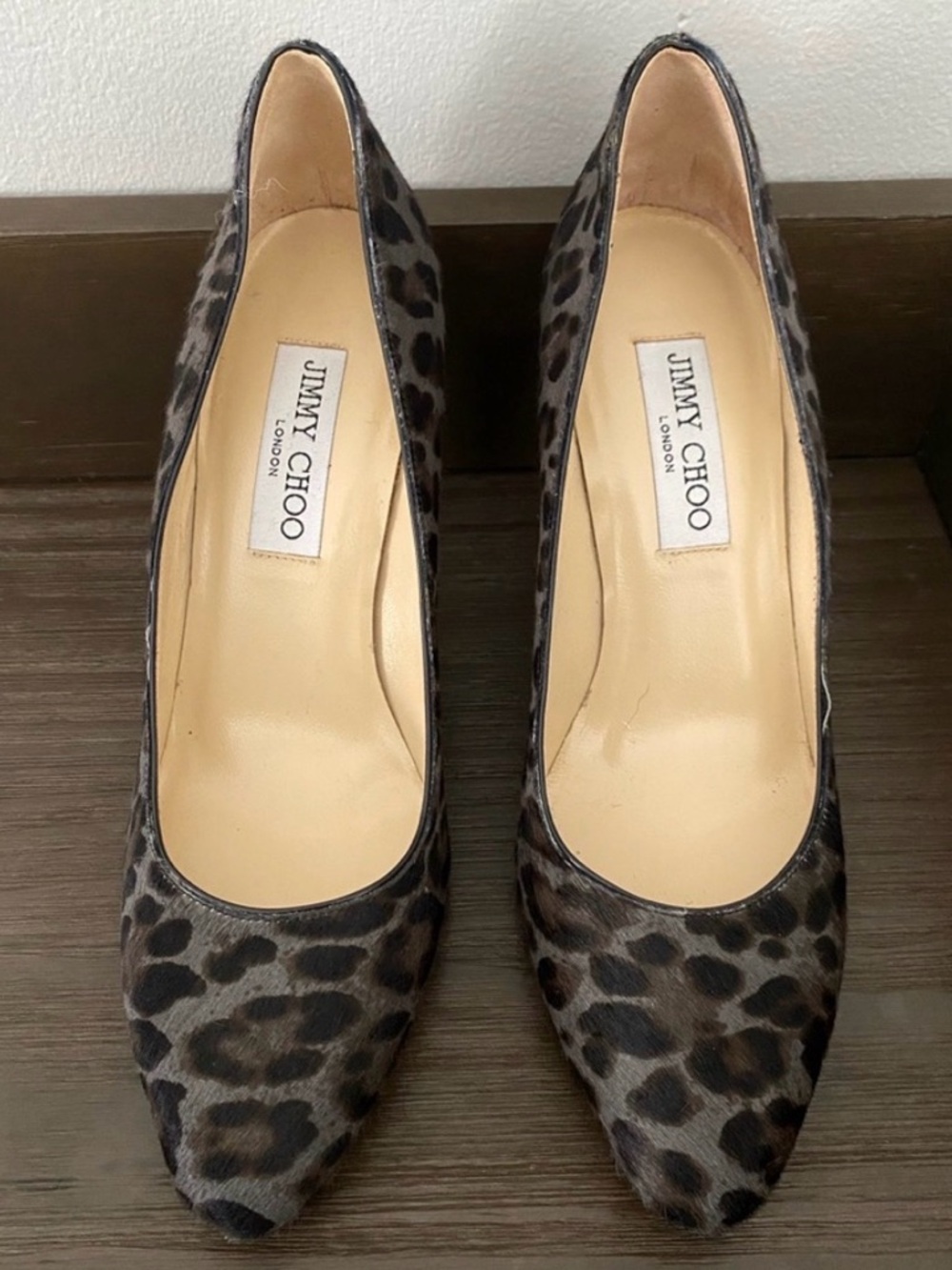 Jimmy Choo Leopard Print Pointed Toe Pumps - Brown & Black horse hair excellent - Picture 3 of 9